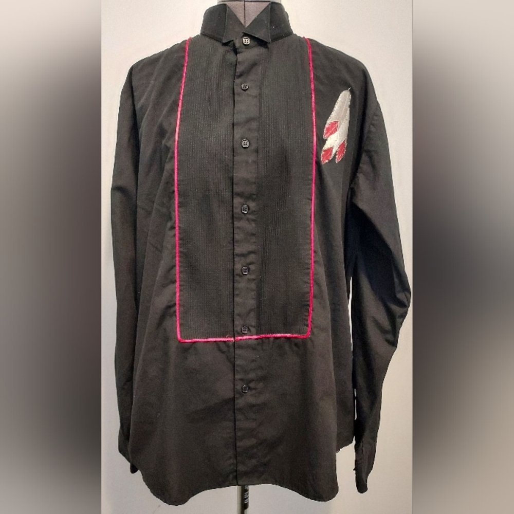 Mens Wayne Scott Black Button Down Shirt Size XLarge Long Sleeve Feather Patch